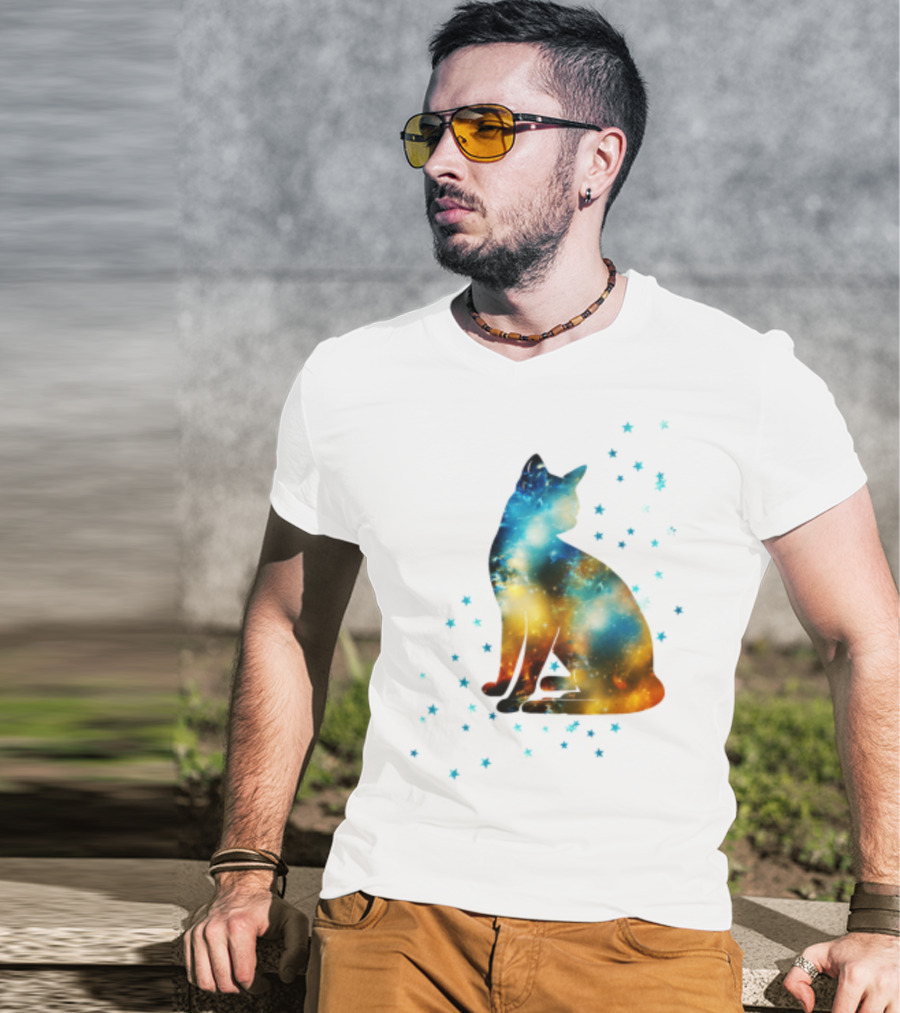 Galaxy Kitty Celestial Cat With Cosmic Stars T-Shirt