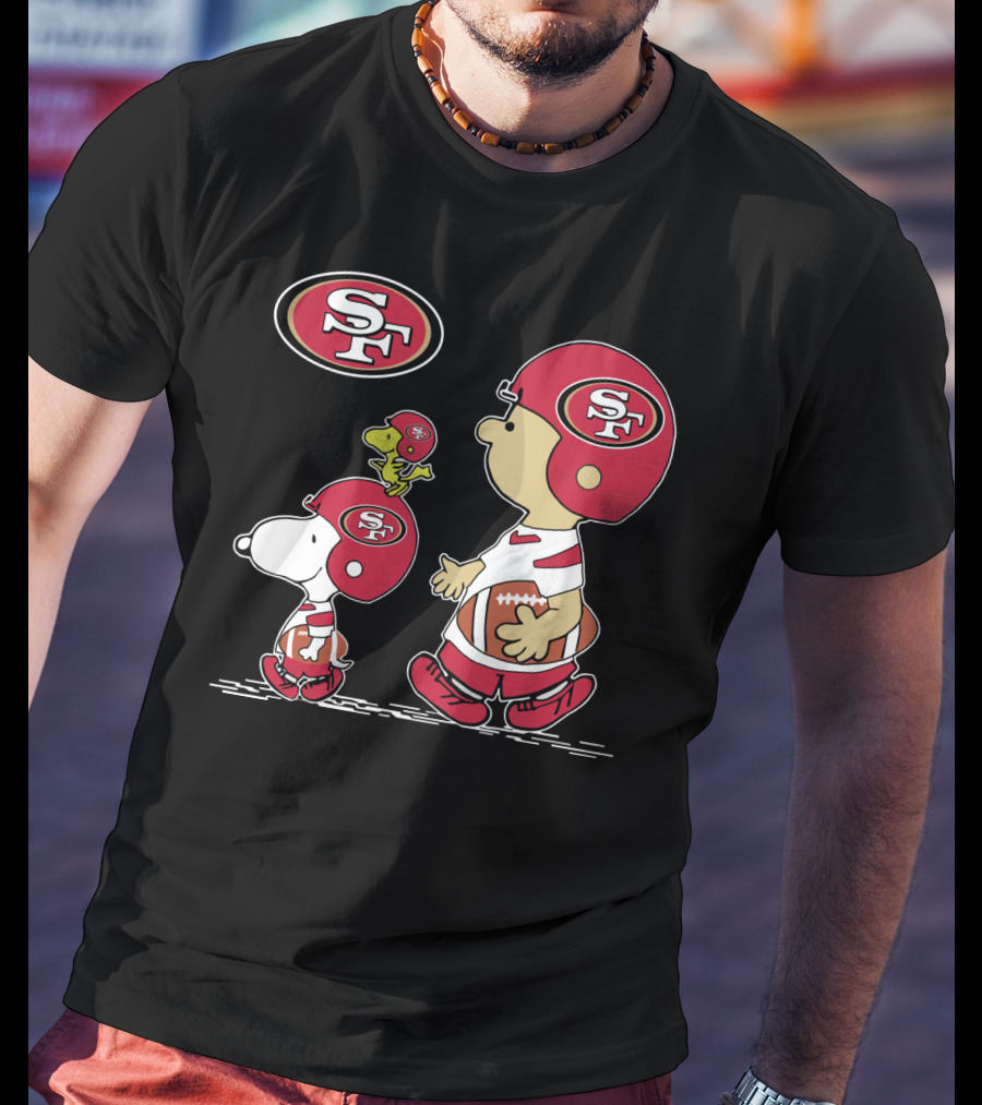 Christmas Peanuts Cute Football San Francisco 49ers Snoopy Woodstock Helmet Charlie Brown T-Shirt