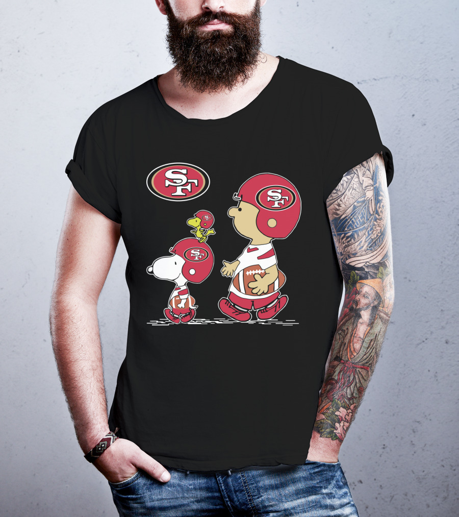 Christmas Peanuts Cute Football San Francisco 49ers Snoopy Woodstock Helmet Charlie Brown T-Shirt