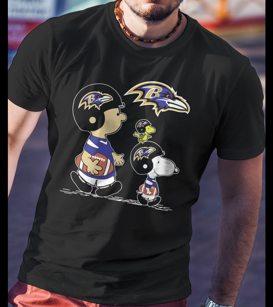Baltimore Ravens Peanuts Christmas Football Characters T-Shirt