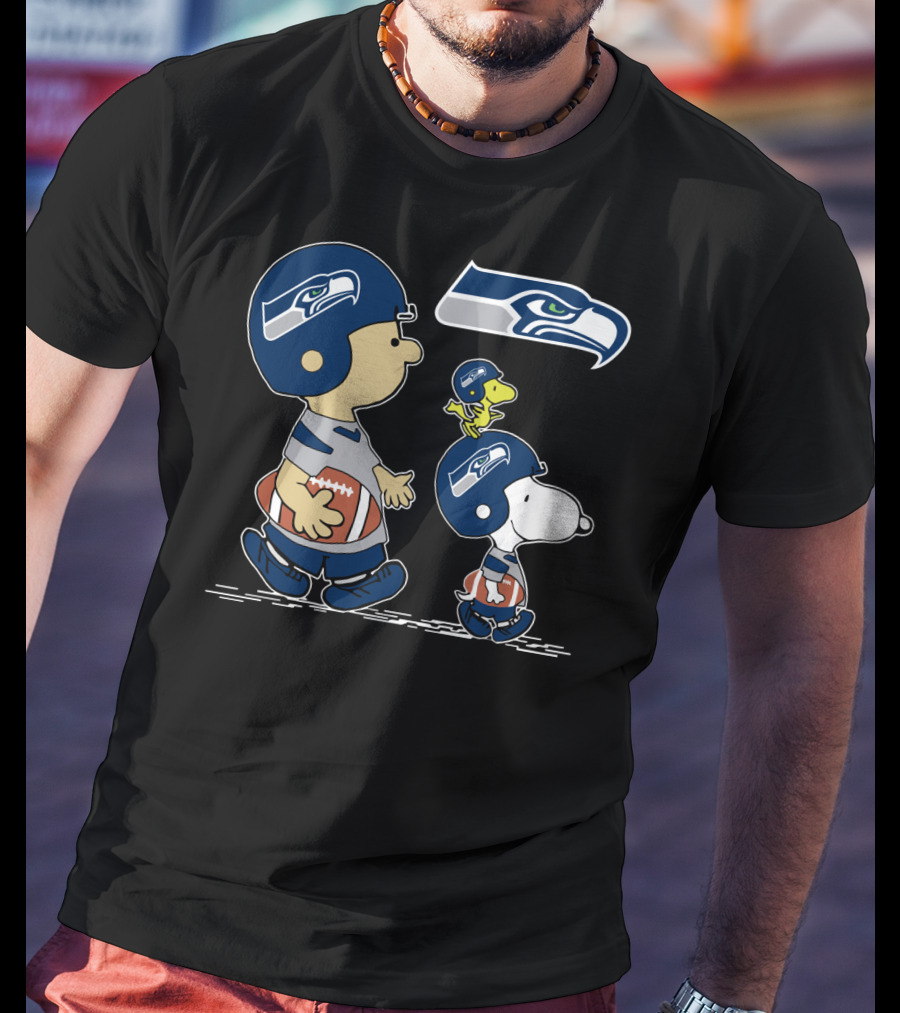 Christmas Peanuts Cute Football Seahawks Snoopy Woodstock T-Shirt
