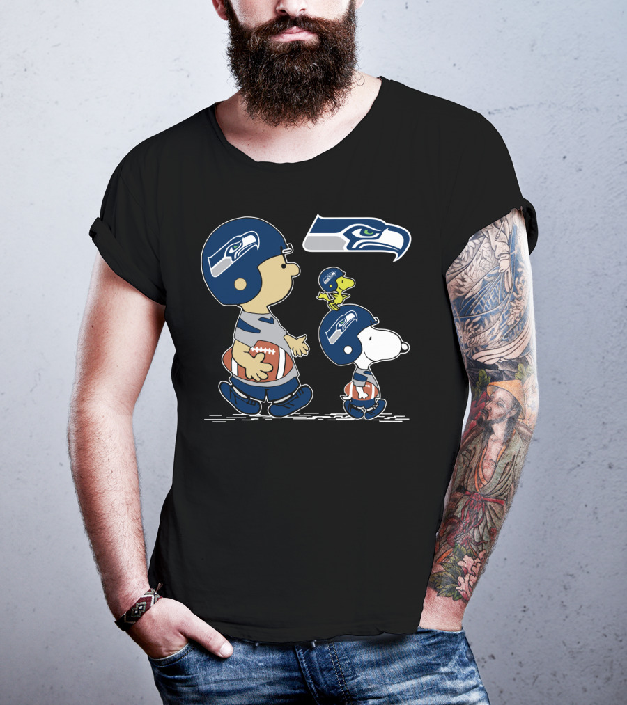 Christmas Peanuts Cute Football Seahawks Snoopy Woodstock T-Shirt
