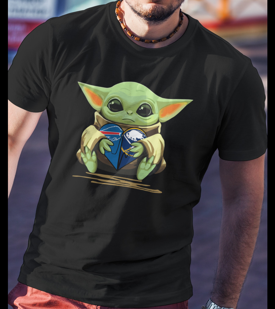 Baby Yoda Holding Buffalo Bills Sabres T-Shirt