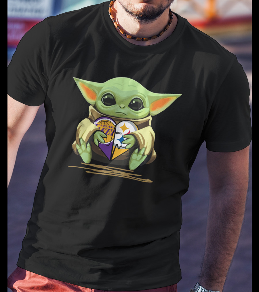 Baby Yoda Los Angeles Lakers Steelers Football Basketball T-Shirt