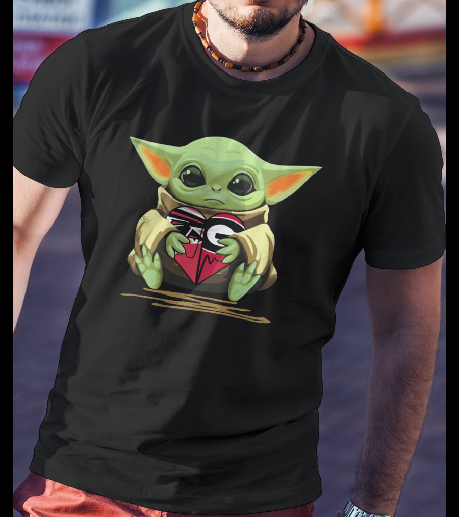 Baby Yoda Heart Atlanta Falcons Georgia Bulldogs T-Shirt