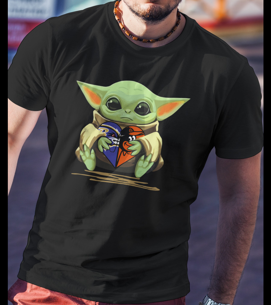 Baby Yoda Heart Baltimore Ravens Orioles Love T-Shirt