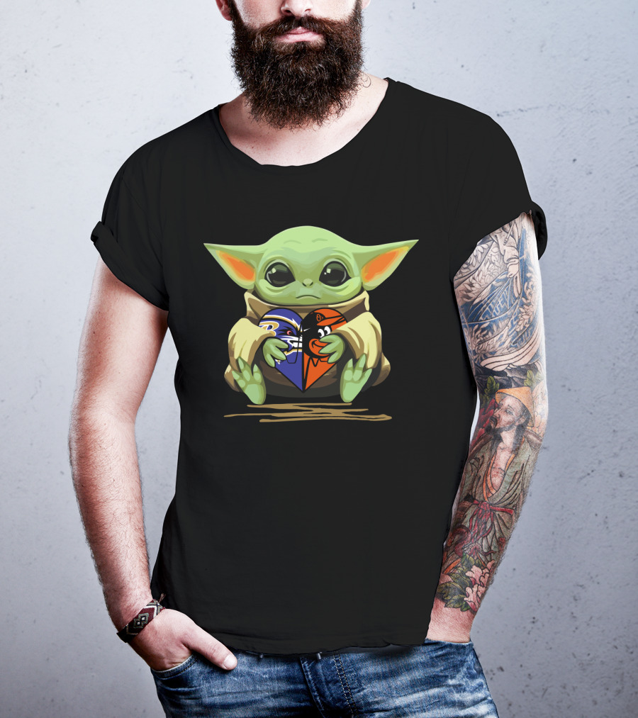 Baby Yoda Heart Baltimore Ravens Orioles Love T-Shirt