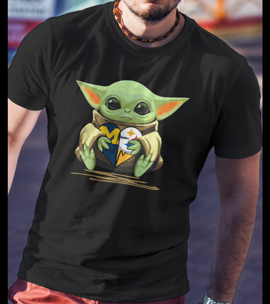 Baby Yoda Heart Steelers Wolverines Love T-Shirt