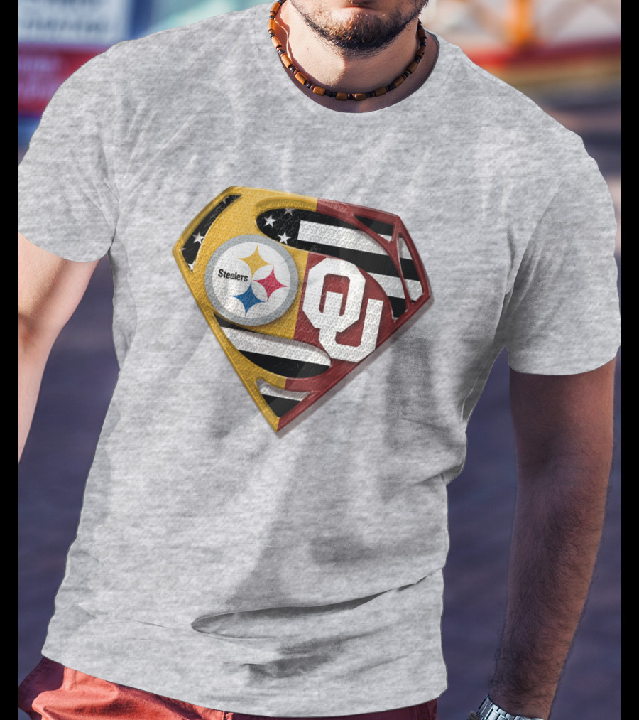 Steelers Ou Superman Logo With Stars And Stripes T-Shirt