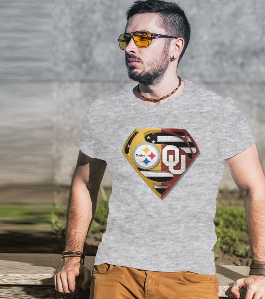 Steelers Ou Superman Logo With Stars And Stripes T-Shirt