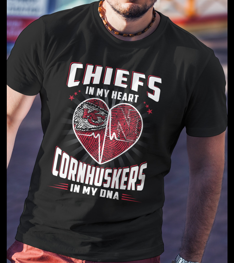 Chiefs In My Heart Cornhuskers Dna Fingerprint Heartbeat T-Shirt