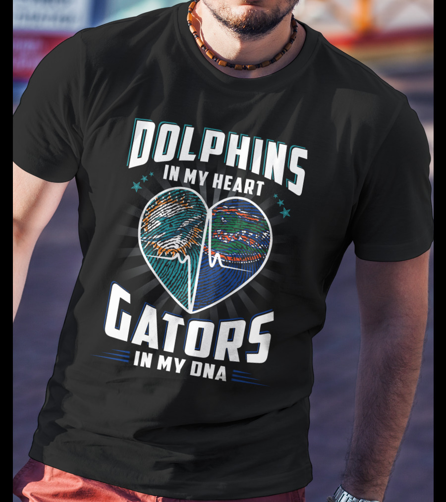 Dolphins In My Heart Gators In My Dna Heartbeat Football Influence T-Shirt