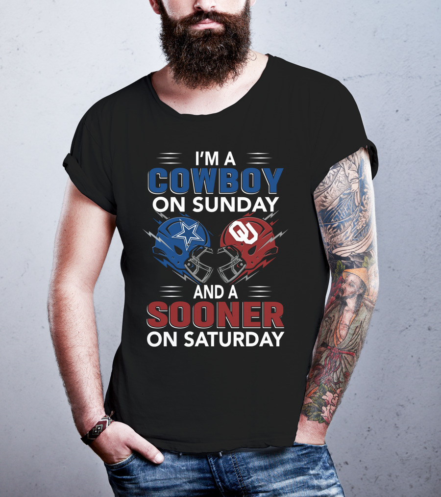 I'm A Cowboy On Sunday And A Sooner On Saturday Football Helmets T-Shirt