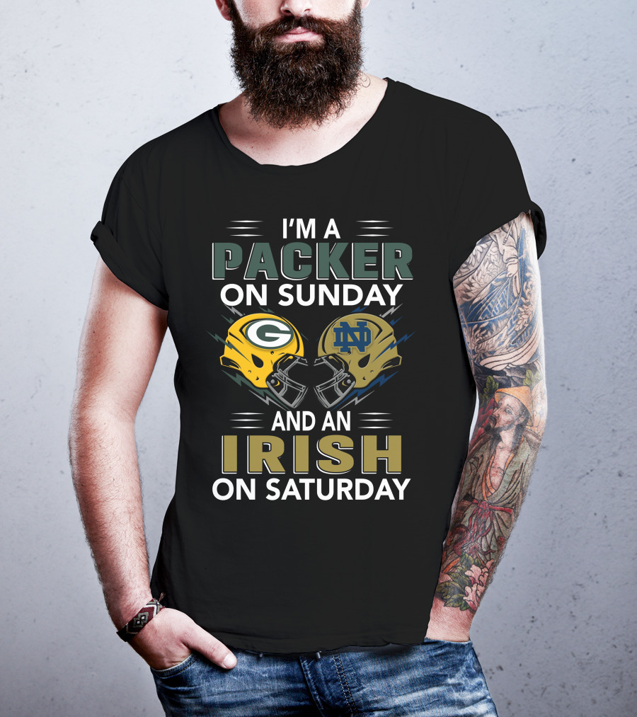 I'm A Packer On Sunday And An Irish On Saturday Helmets T-Shirt