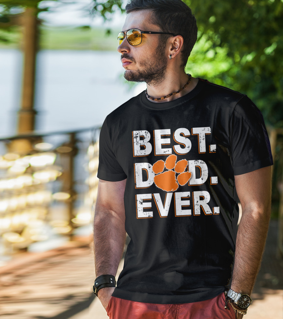 Best Dad Ever Orange Paw Print T-Shirt
