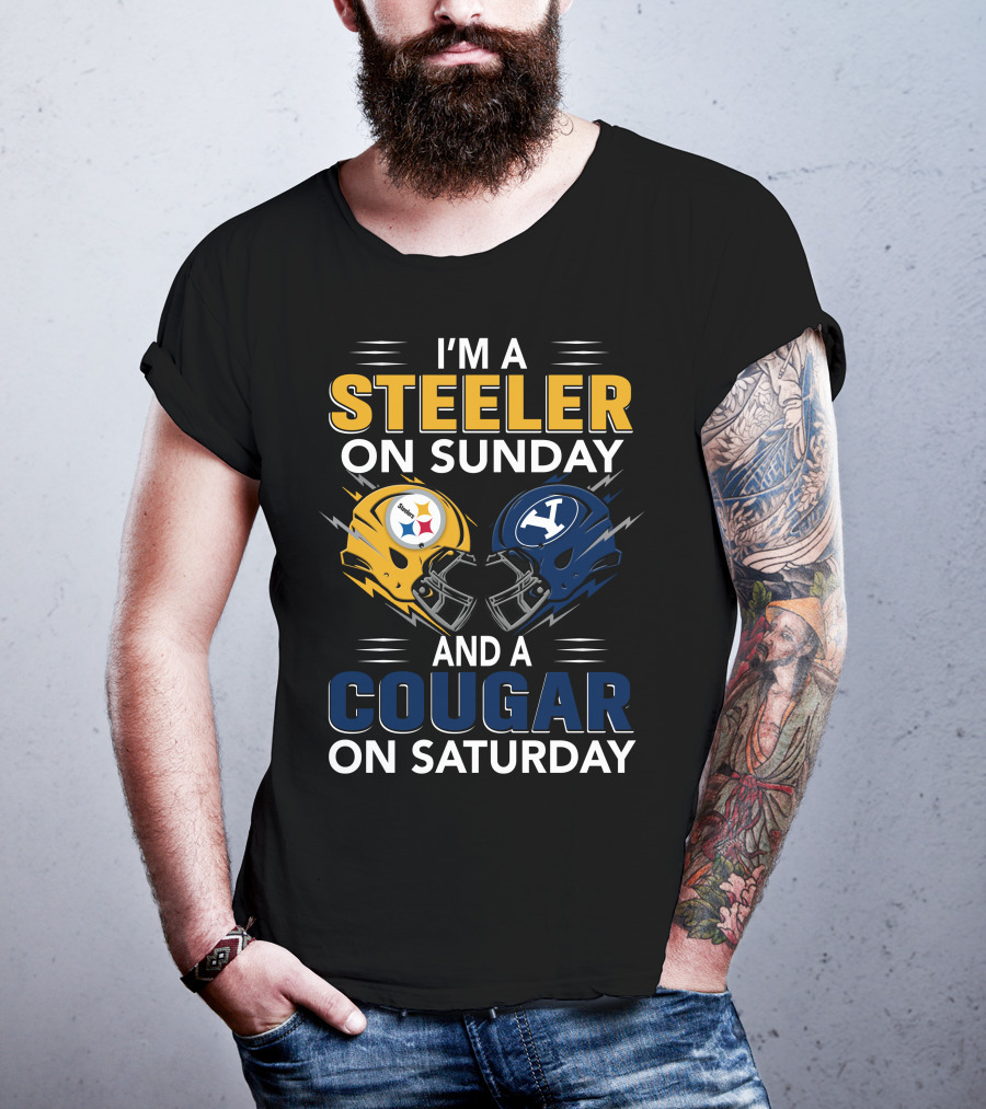 I'm A Steeler On Sunday And A Cougar On Saturday With Helmet Logos T-Shirt