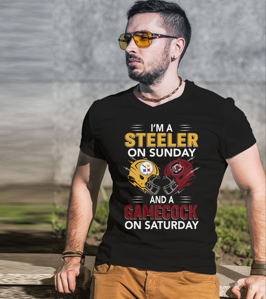 I'm A Steeler On Sunday And A Gamecock On Saturday Football Helmets T-Shirt