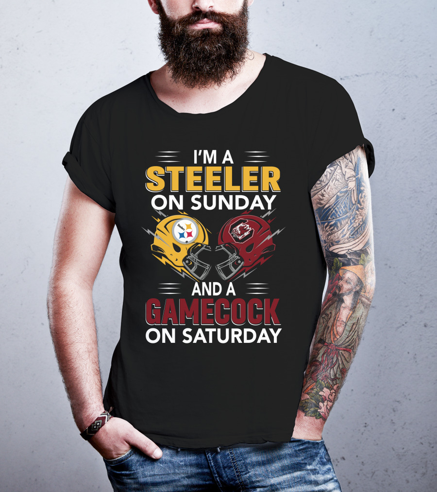 I'm A Steeler On Sunday And A Gamecock On Saturday Football Helmets T-Shirt