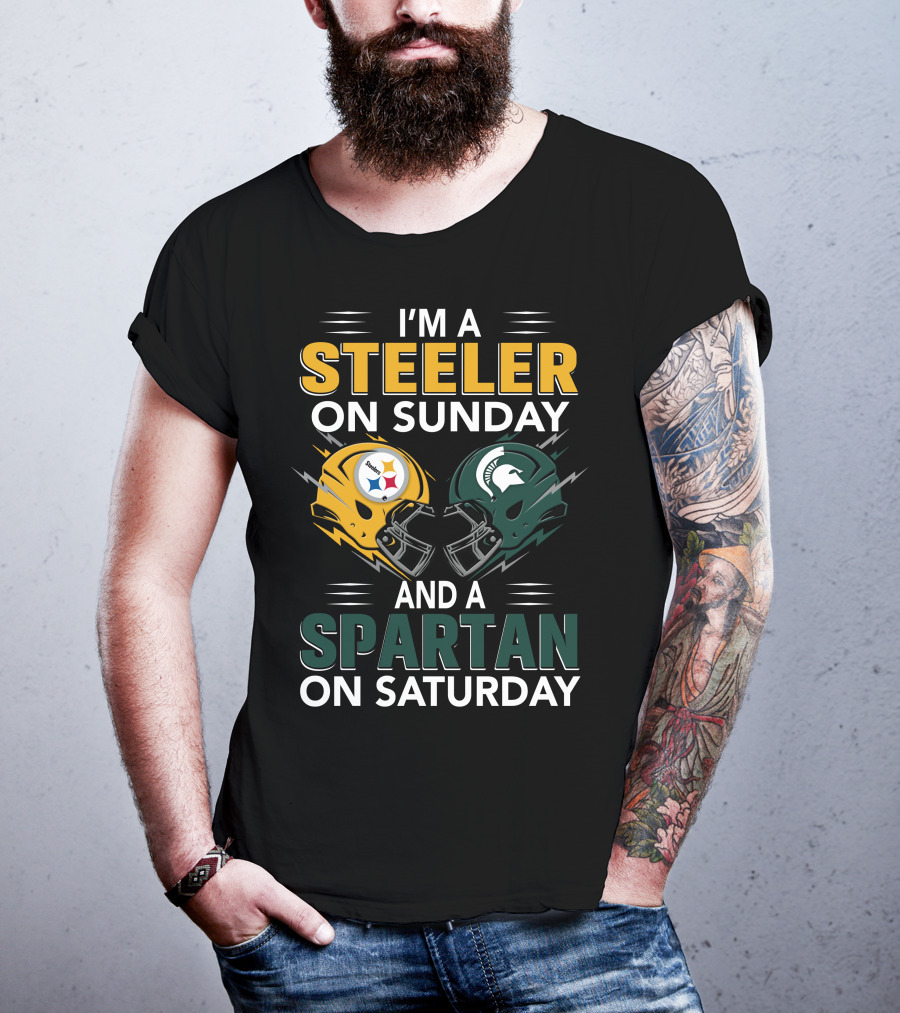 I'm A Steeler On Sunday And A Spartan On Saturday Football Helmets T-Shirt