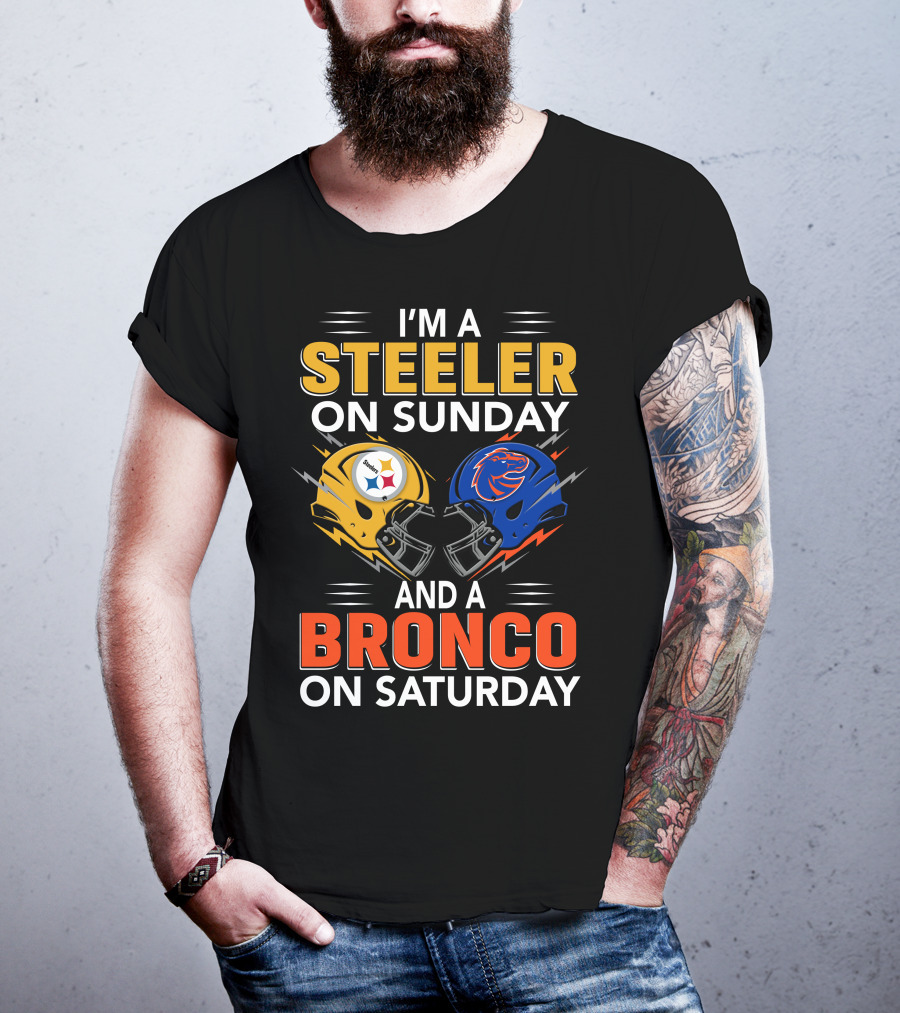 I'm A Steeler On Sunday And A Bronco On Saturday Helmet T-Shirt