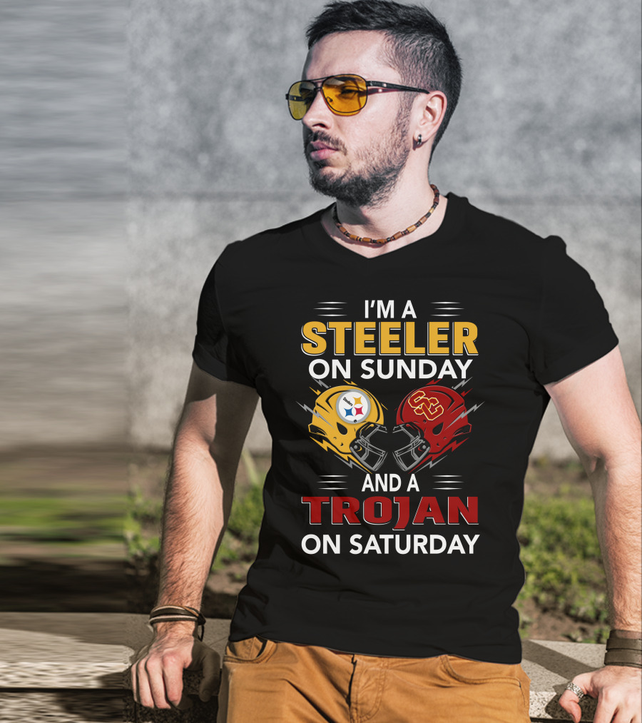 I'm A Steeler On Sunday And A Trojan On Saturday With Helmet T-Shirt