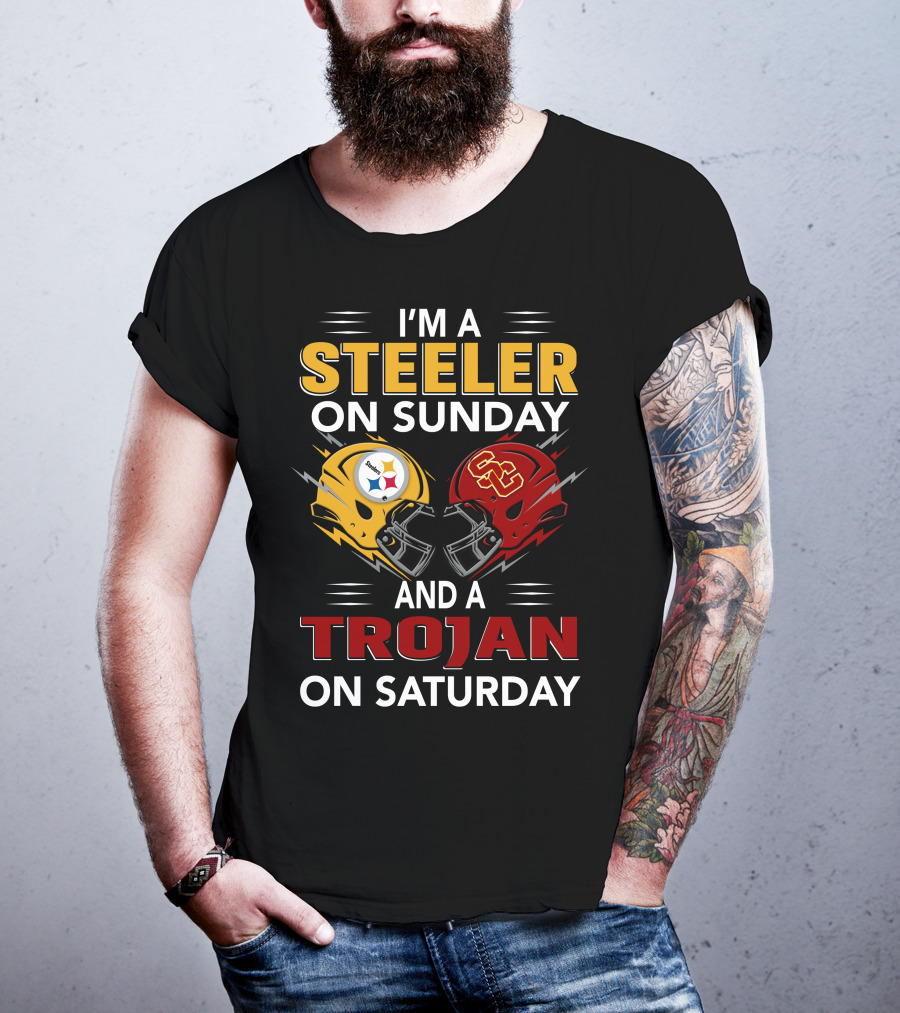 I'm A Steeler On Sunday And A Trojan On Saturday With Helmet T-Shirt
