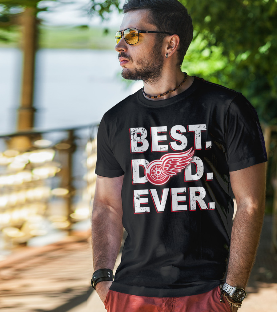 Best Dad Ever Detroit Hockey Wings T-Shirt