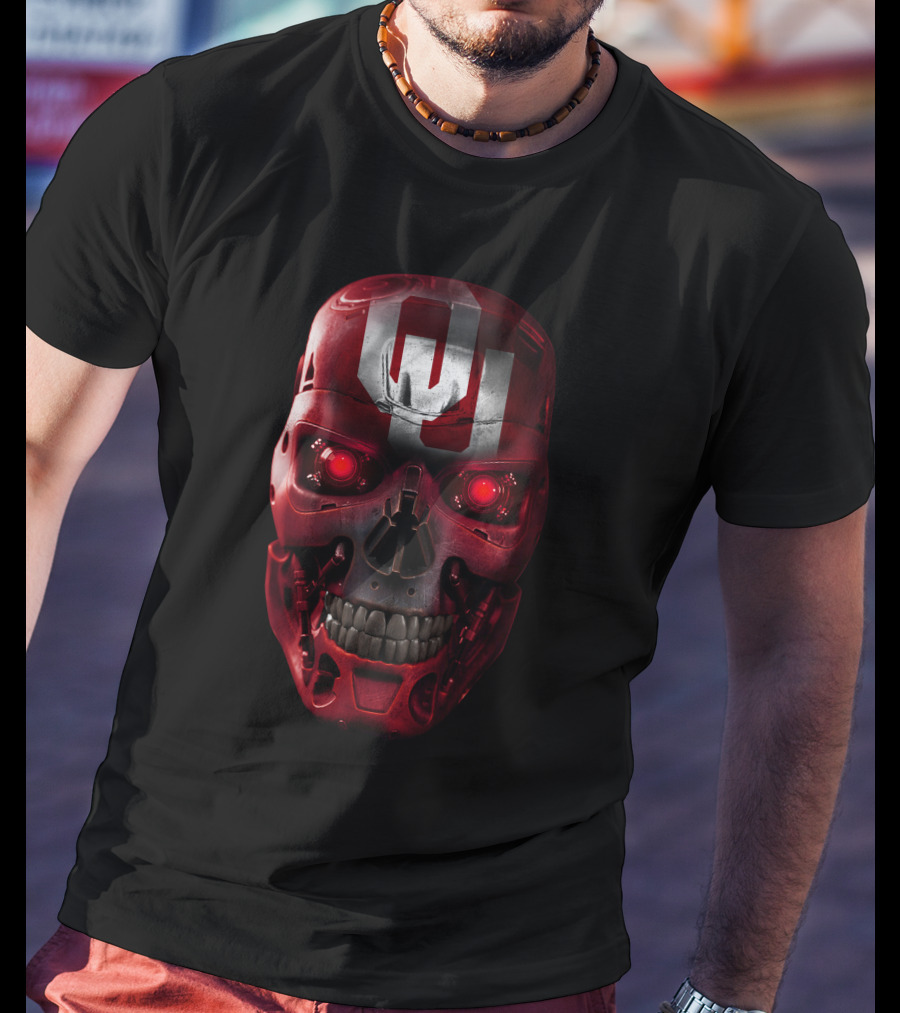 Skull Ou Red Robotic Terminator T-Shirt
