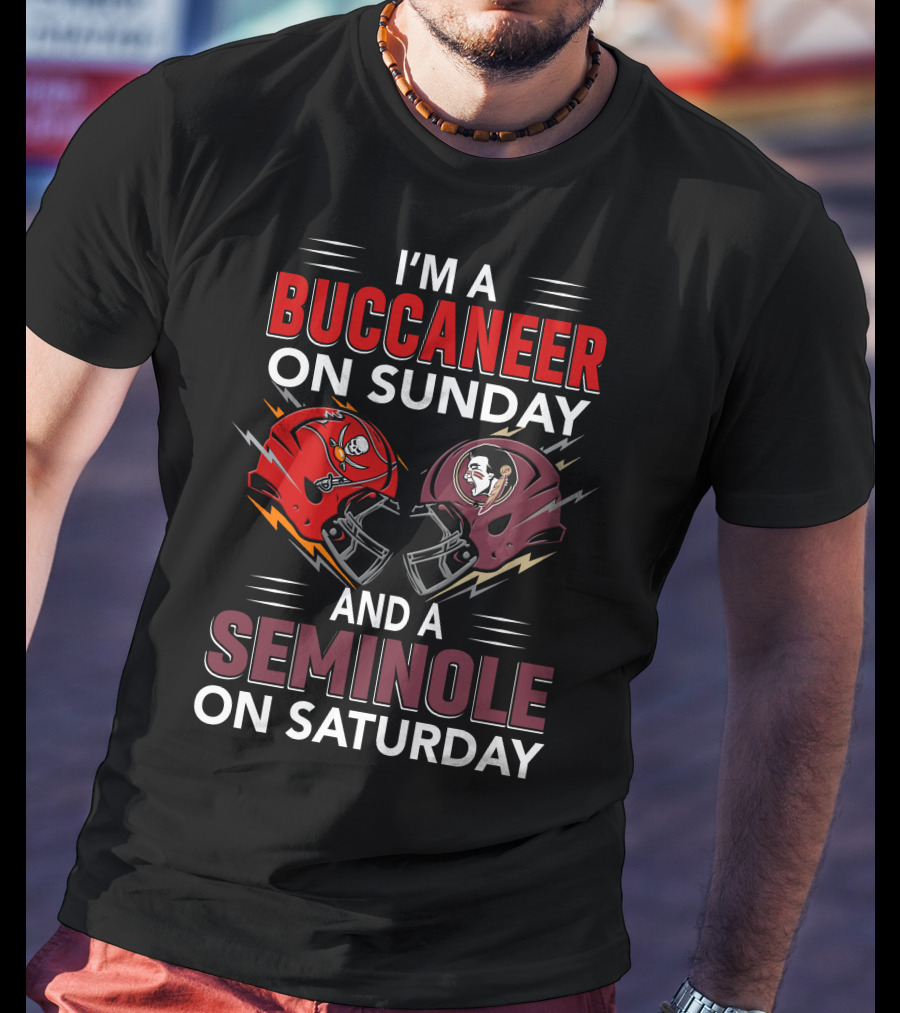 I'm A Buccaneer On Sunday And A Seminole On Saturday Helmet Logo Matchup T-Shirt