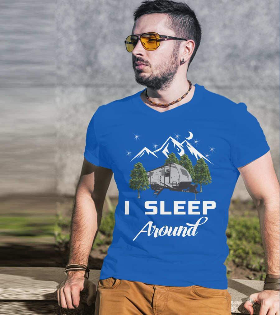 I Sleep Around Forest River RV Camper Mountains And Trees T-Shirt