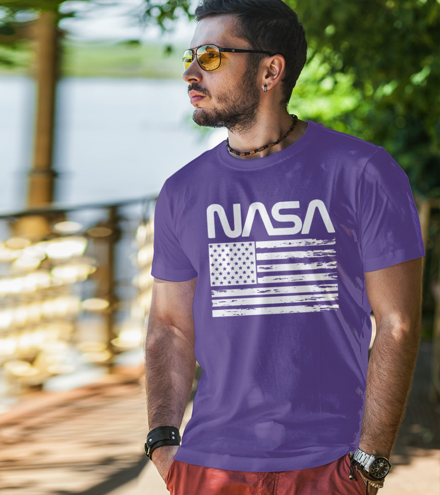 NASA Distressed American Flag Rocketry T-Shirt