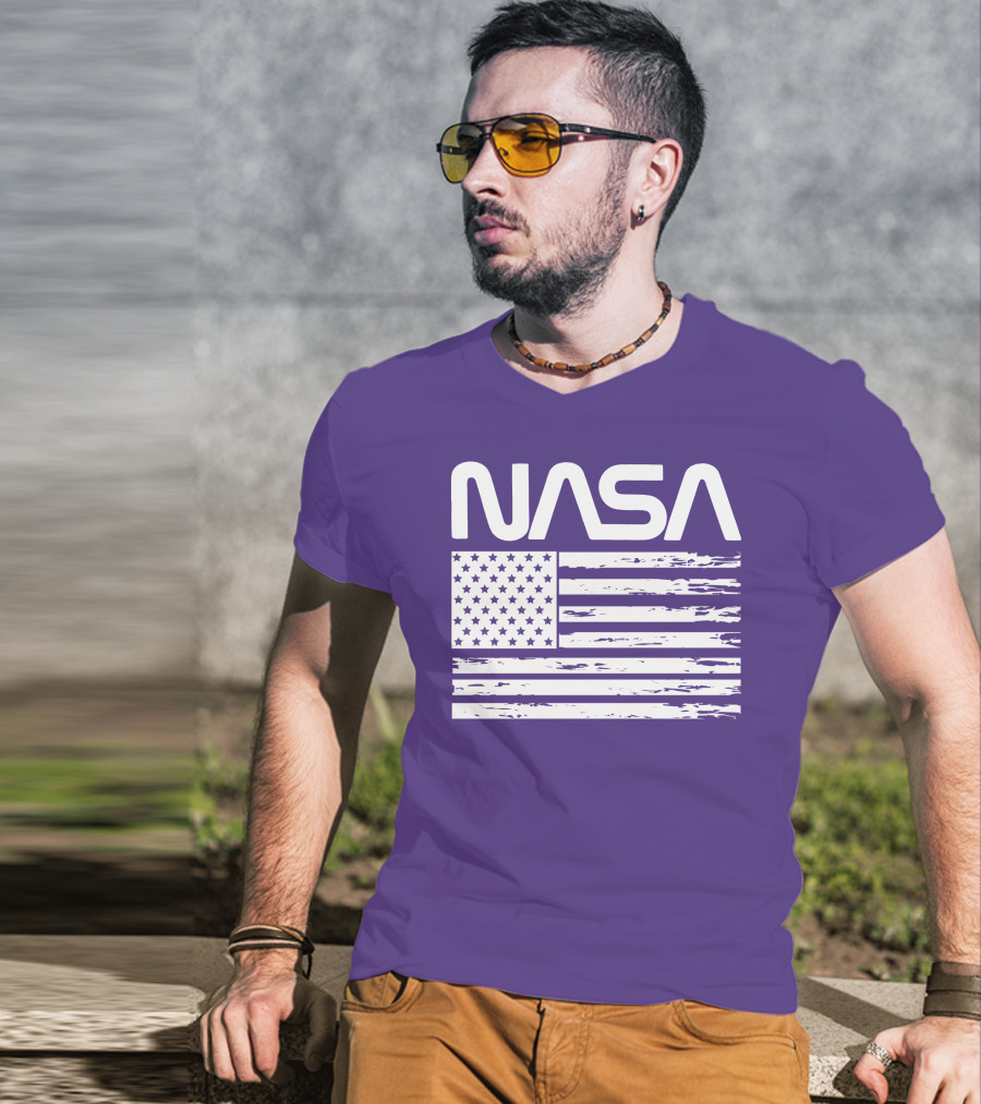NASA Distressed American Flag Rocketry T-Shirt