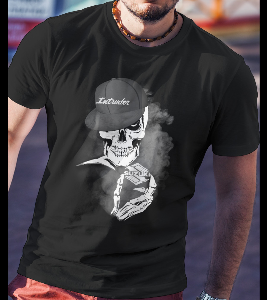 Suzuki Intruder Skull With Hat And Smoke Motif T-Shirt