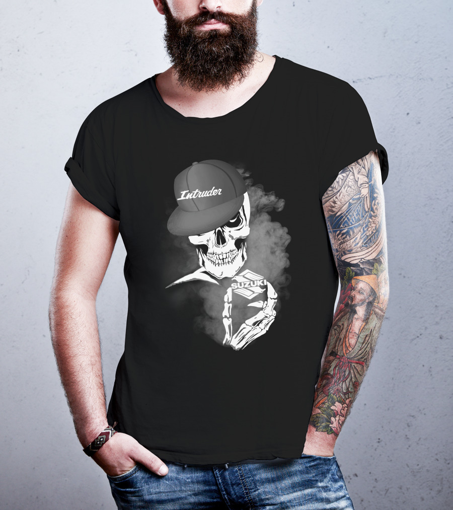 Suzuki Intruder Skull With Hat And Smoke Motif T-Shirt