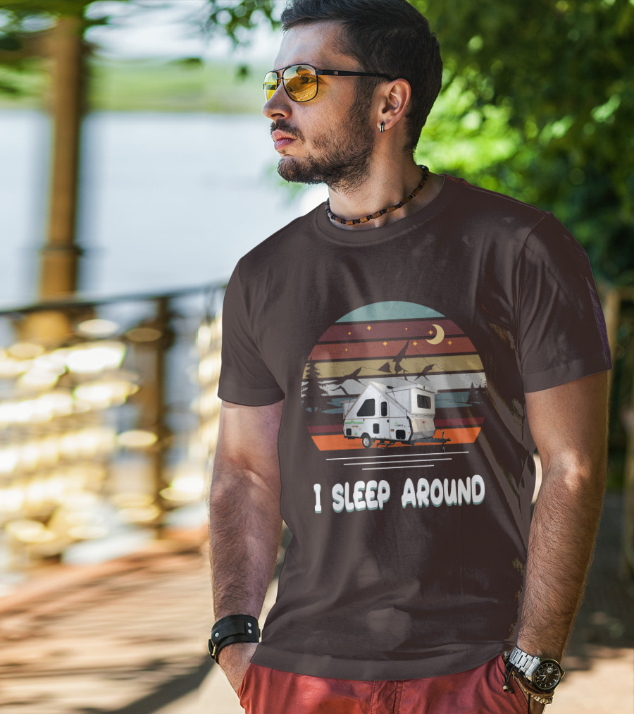 Aliner Camping I Sleep Around Camper Retro Mountain Scenery T-Shirt