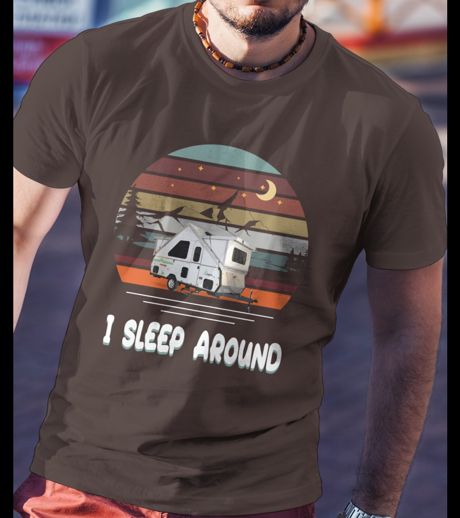 Aliner Camping I Sleep Around Camper Retro Mountain Scenery T-Shirt