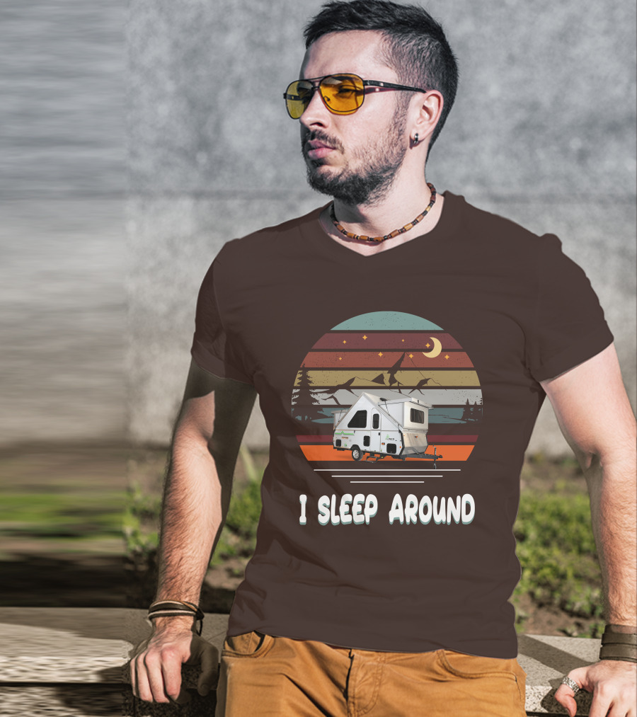 Aliner Camping I Sleep Around Camper Retro Mountain Scenery T-Shirt