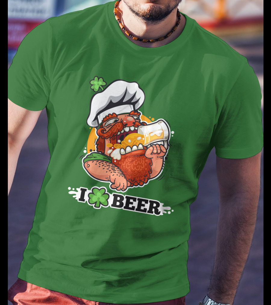 Irish Chef Shamrock I Love Beer T-Shirt