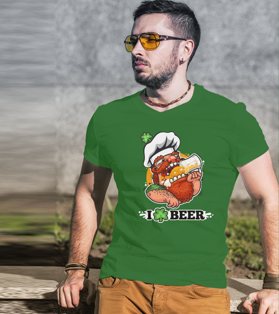 Irish Chef Shamrock I Love Beer T-Shirt