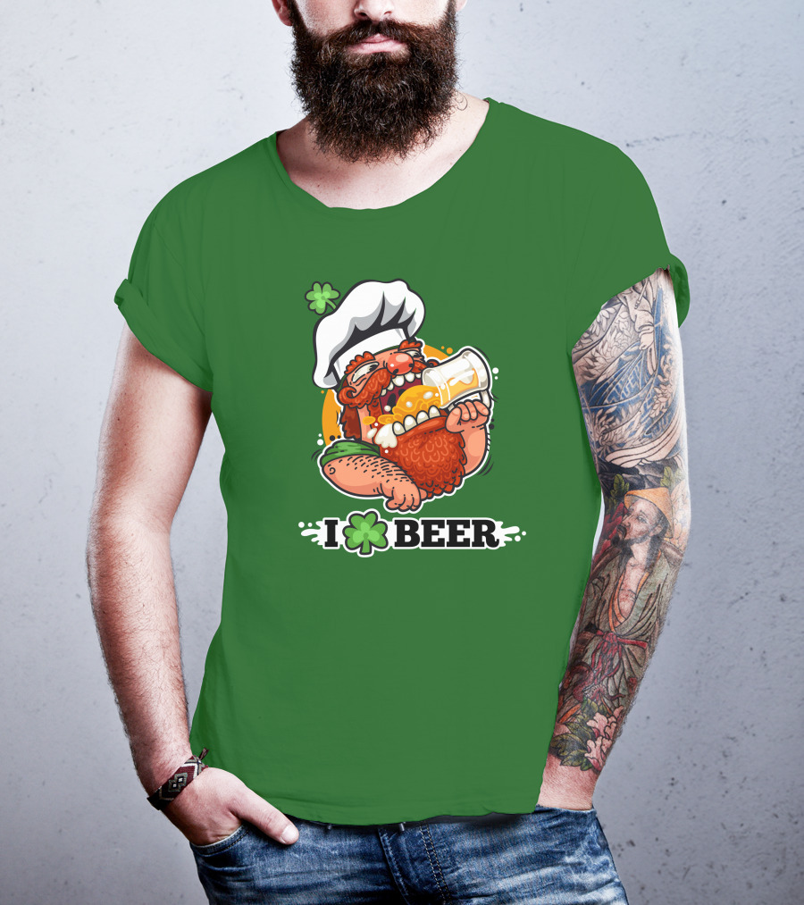 Irish Chef Shamrock I Love Beer T-Shirt