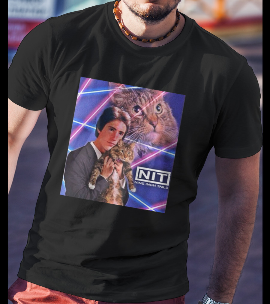 NIT Nine Inch Tails Retro Cat Photoshoot With Neon Lights T-Shirt
