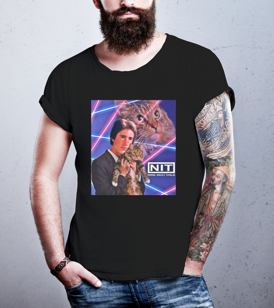 NIT Nine Inch Tails Retro Cat Photoshoot With Neon Lights T-Shirt