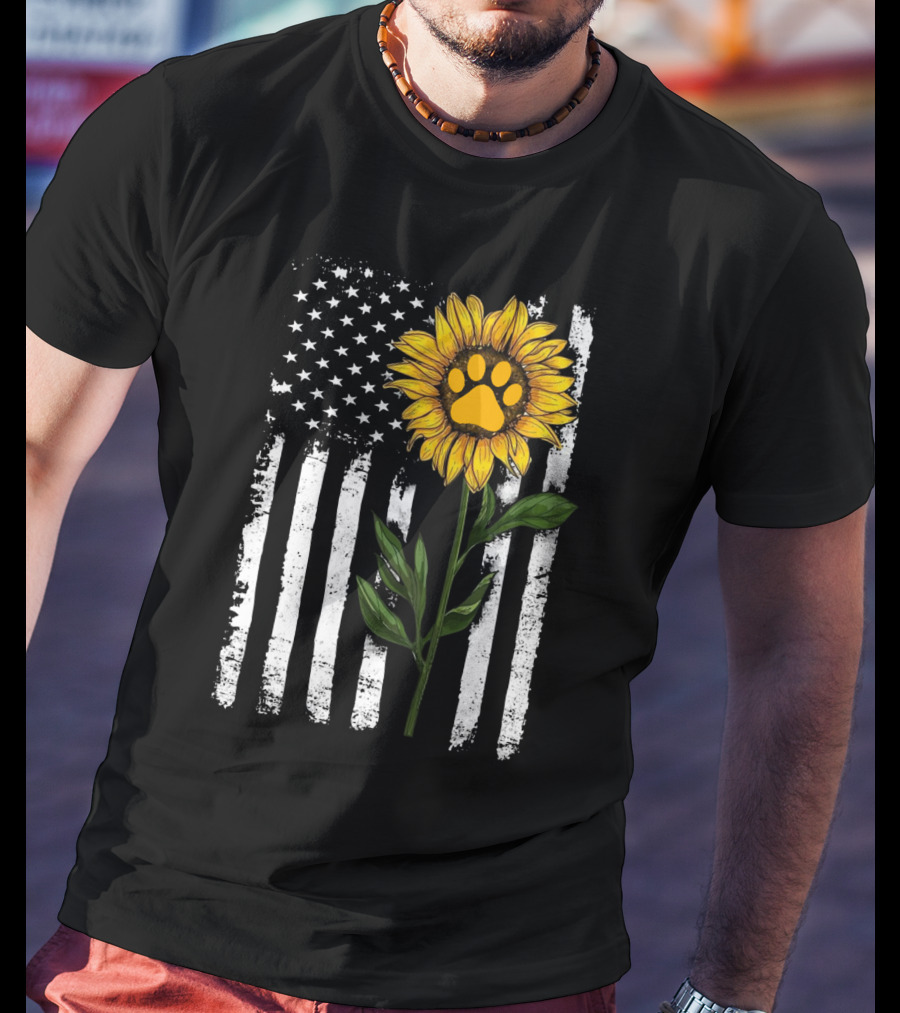 Sunflower Paw American Flag Vertical Stripes T-Shirt
