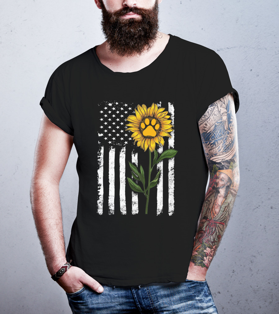 Sunflower Paw American Flag Vertical Stripes T-Shirt
