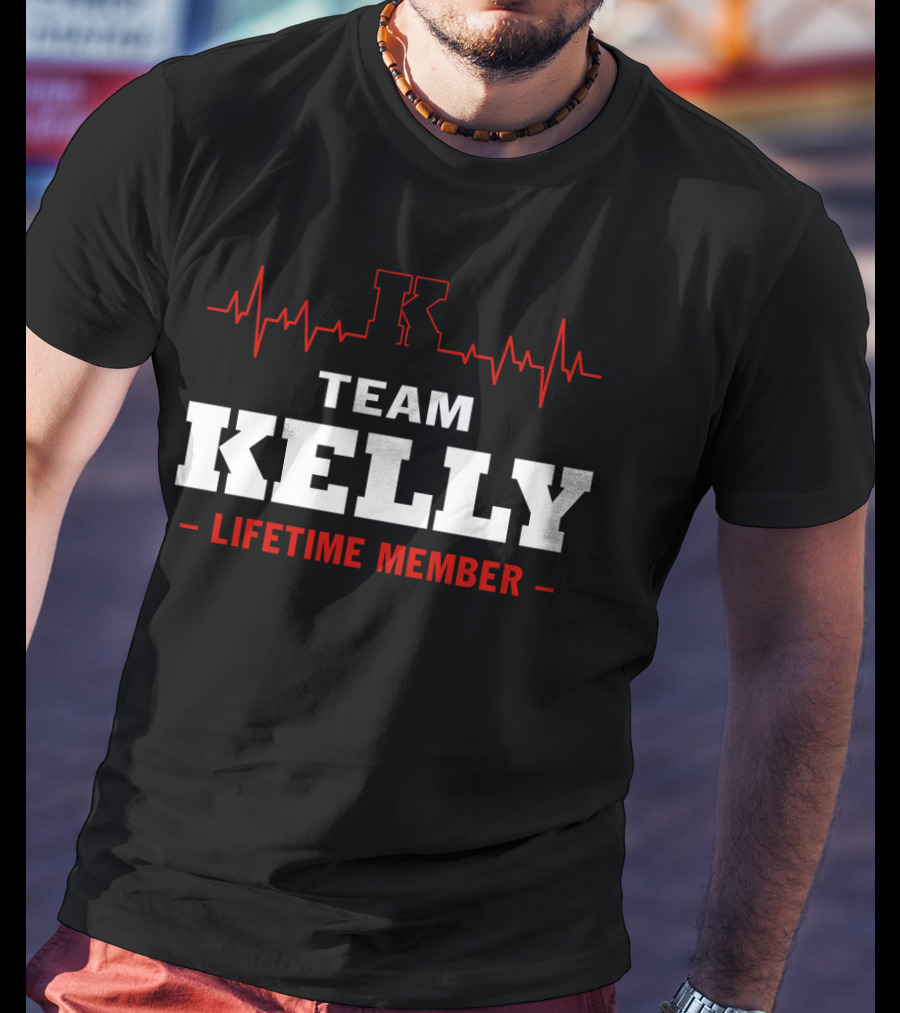 Team Kelly Lifetime Member With Heartbeat Graphic And Bold Letter K T-Shirt