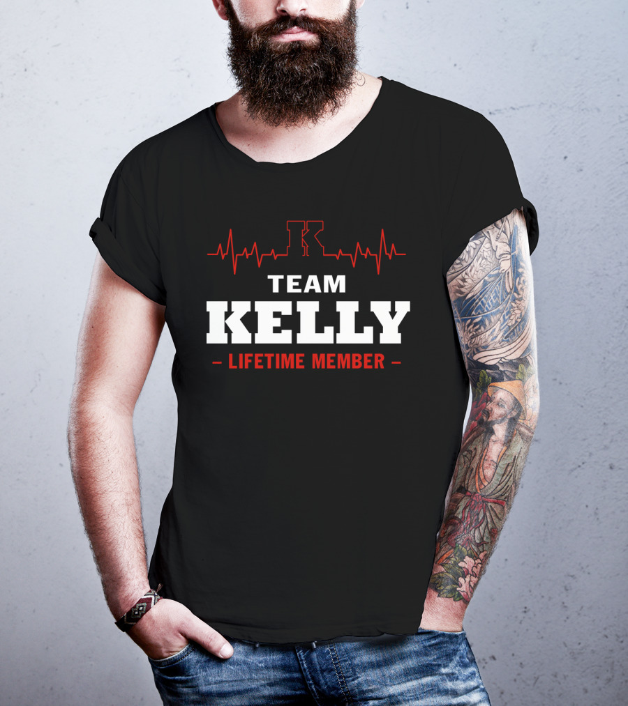 Team Kelly Lifetime Member With Heartbeat Graphic And Bold Letter K T-Shirt
