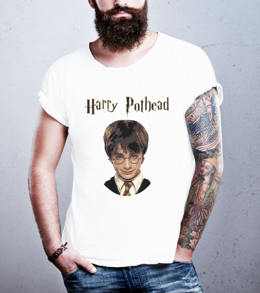 Harry Pothead Wizard Character Parody With Glasses And Lightning Font T-Shirt