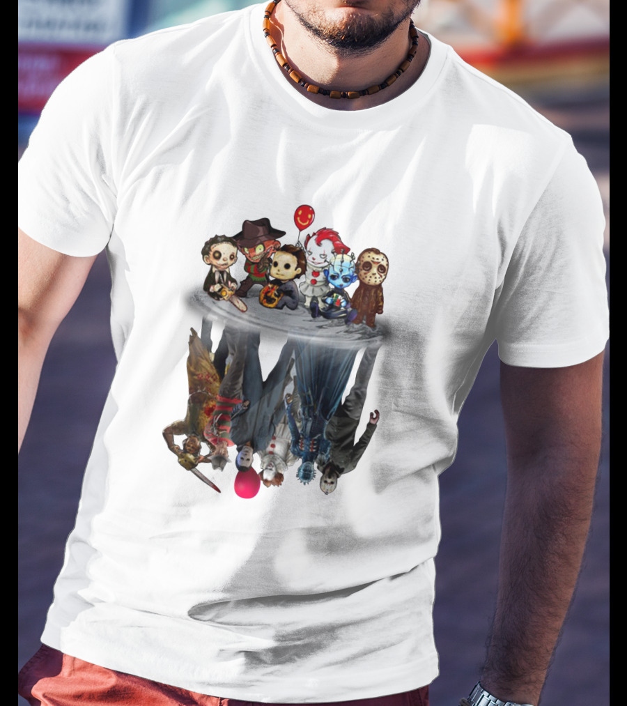 Leatherface Freddy Krueger Michael Myers Pennywise Pinhead Jason Voorhees Reflection Horror Icons Balloon T-Shirt