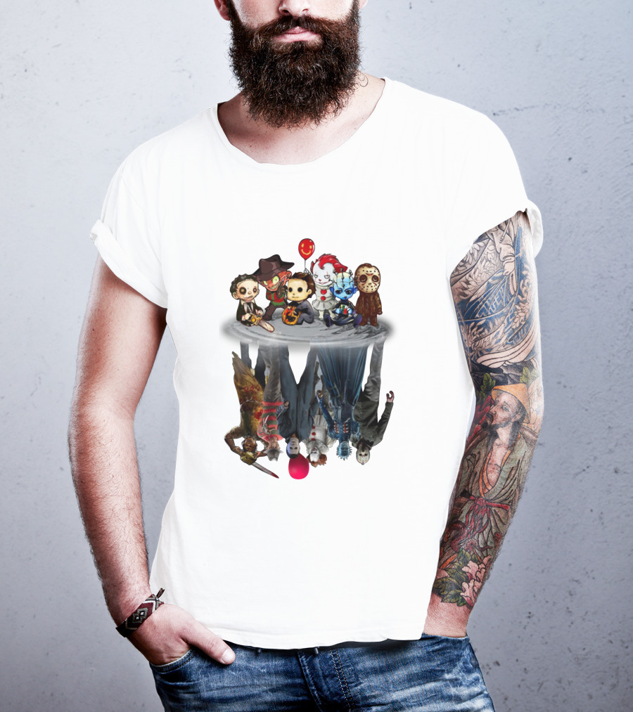 Leatherface Freddy Krueger Michael Myers Pennywise Pinhead Jason Voorhees Reflection Horror Icons Balloon T-Shirt