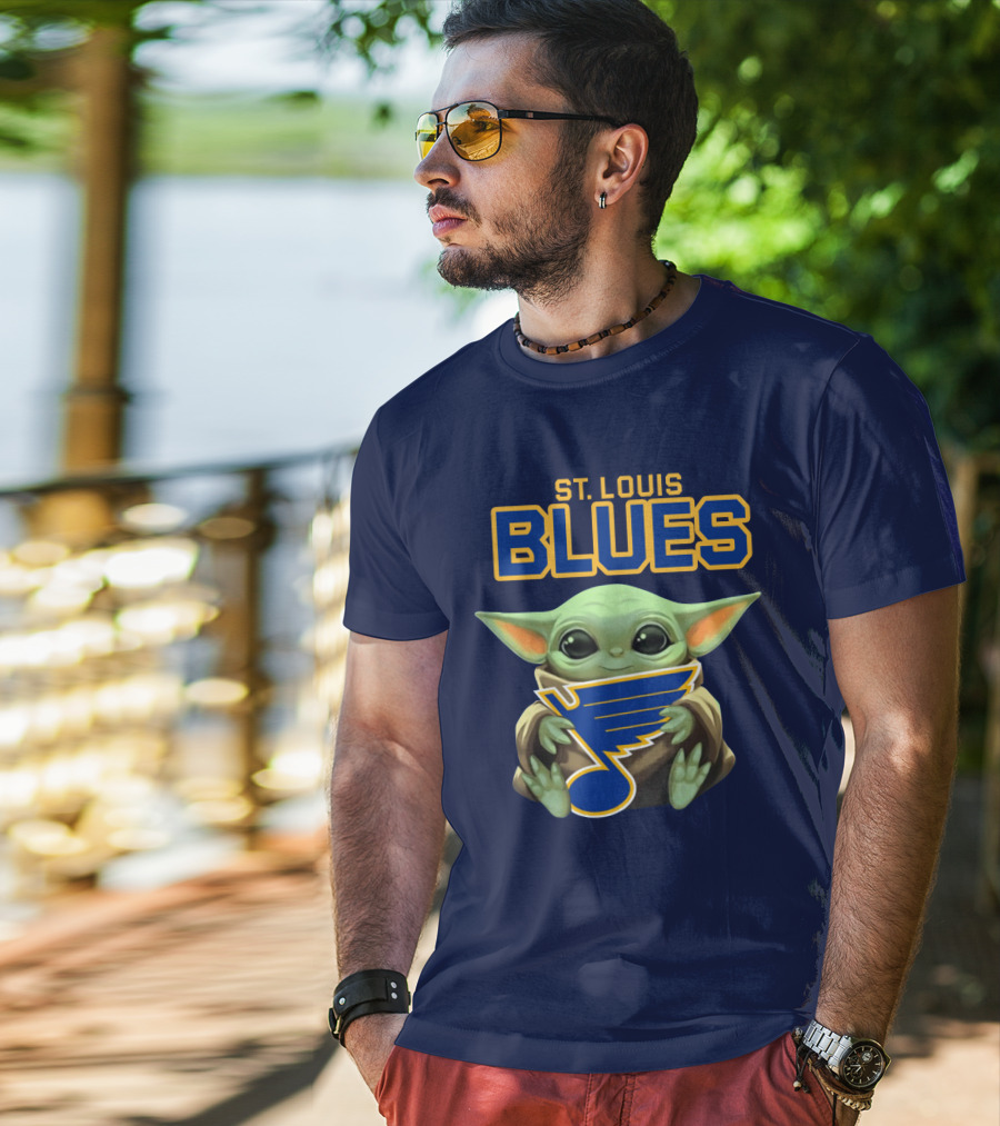 Baby Yoda Holding St Louis Blues T-Shirt